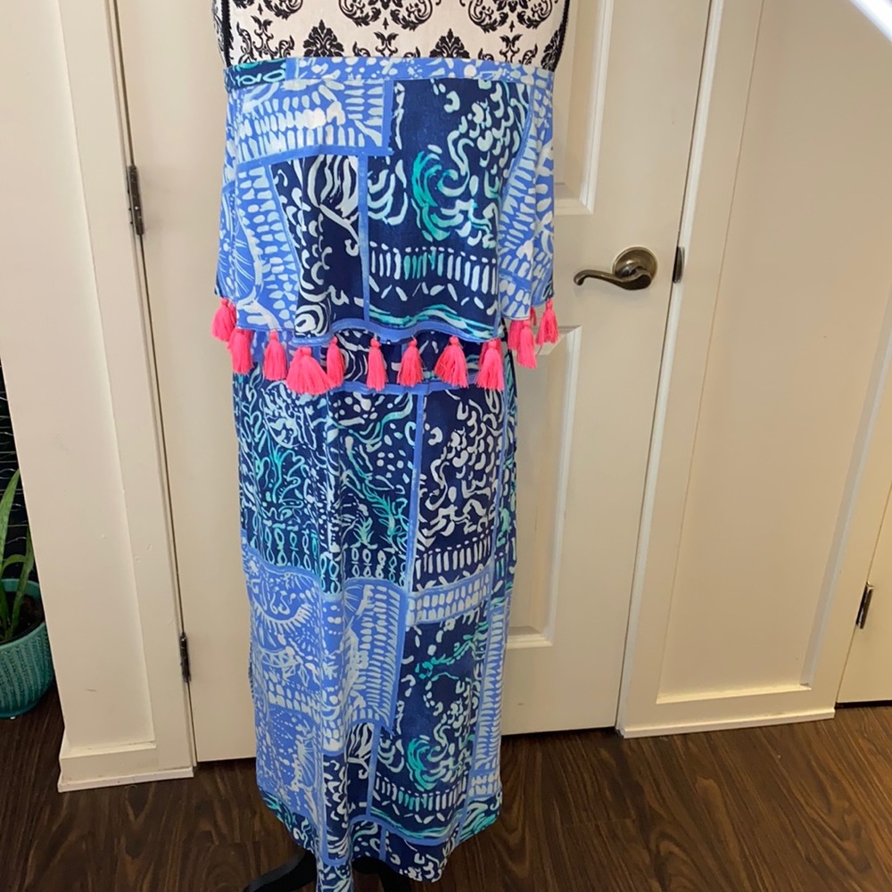 Lilly Pulitzer Meridian Midi Dress Ikat Blue Ocean